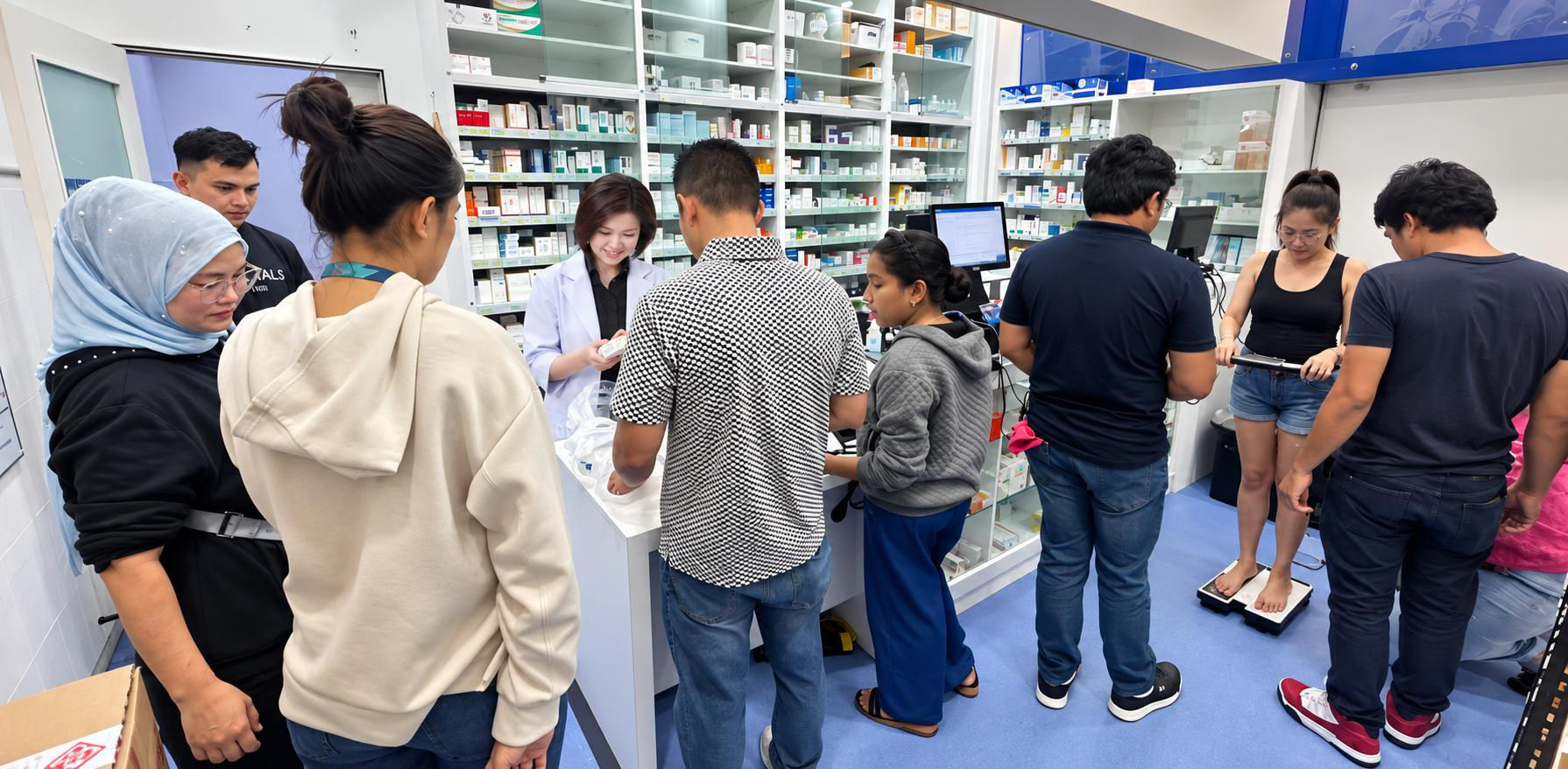 Customers gathered at the HealthHub counter during a community event